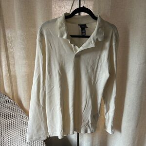 H&M Men's Off-White Long Sleeve Polo Shirt